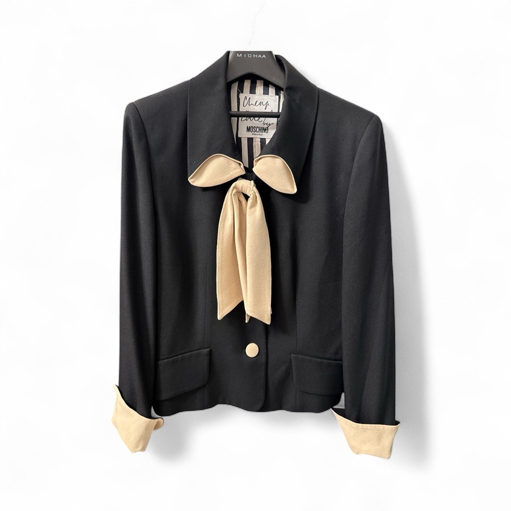 Moschino Black Blazer with Cream Bow Accents size US 8